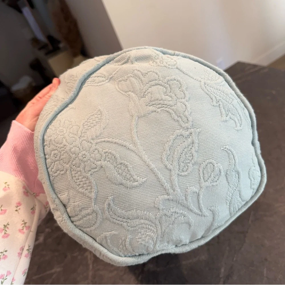 Pottery Barn pillow 27”x10” Bolster cylindrical pillow + cover blue floral down